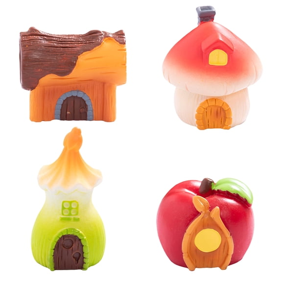OFFIGAM 4-Piece Mini Resin Fairy House Set, Small Decorative Figurines for Window Sill, Bookshelf, Home and Garden Decor