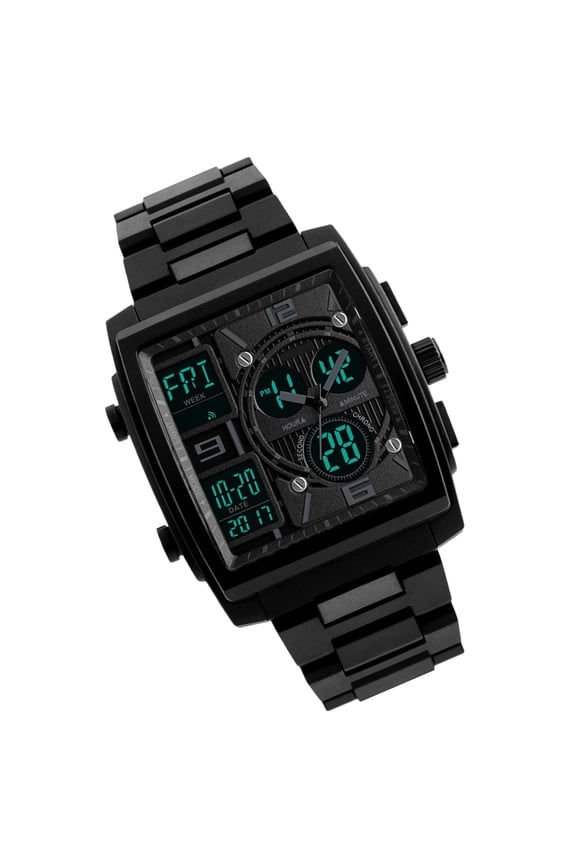 Men's Multi-Function Sports Watch with Analog Digital Display, Black Outdoor Wristwatch