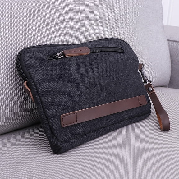 OFFIGAM 1Pcs Men's Clutch Wallet Large Capacity Black Canvas Coin Purse Card Holder