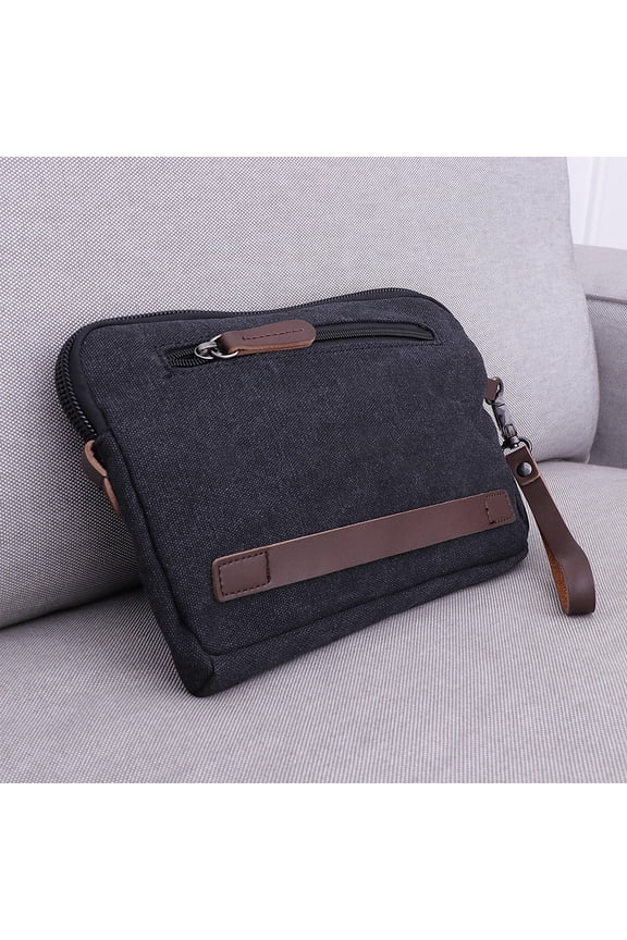 1Pcs Men's Clutch Wallet Large Capacity Black Canvas Coin Purse Card Holder