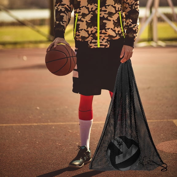 OFFIGAM Black Mesh Net Bag for Sports , Physical Education Gear, 1 Set, Ideal for Basketball, Soccer, Volleyball Storage