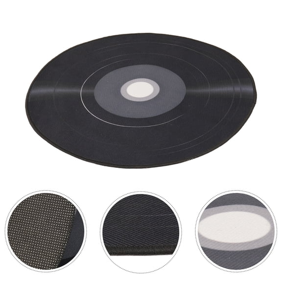 OFFIGAM Non Slip Retro Vinyl Record Rug Black Machine Washable Music Room Floor Mat