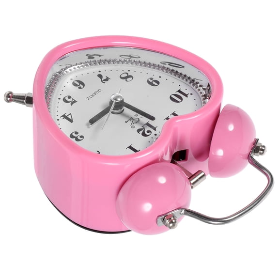 OFFIGAM Non Ticking Pink Heart Shape Alarm Clock Twin Bell Battery Operated Loud Ring