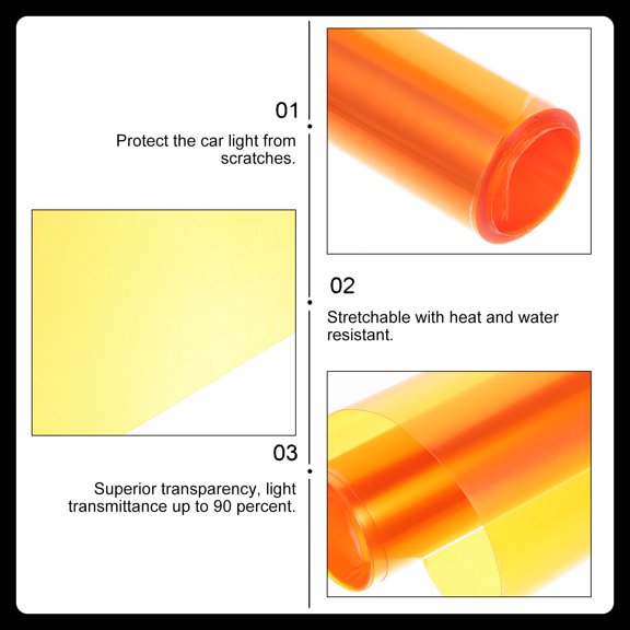 OFFIGAM Orange Car Headlight Tint Vinyl Film Stretchable Light Transmittance 90 Percent Easy Remove