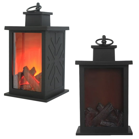 OFFIGAM Outdoor Solar LED Flame Lantern Black Plastic Garden Light Decorative Lantern for Yard Set