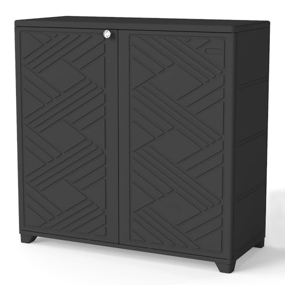 OFFIGAM Outdoor Storage Cabinet Waterproof Plastic Storage Shed Black 34.25x33.5x15.08 inch
