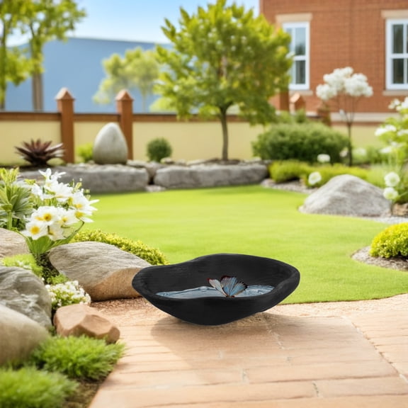 OFFIGAM Outdoor Tabletop Birdbath with Weather Resistant Wood for Birds and Butterflies