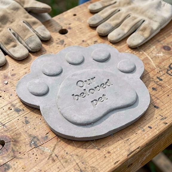 OFFIGAM Weather Resistant Paw Print Stone Light Grey for Yard and Patio