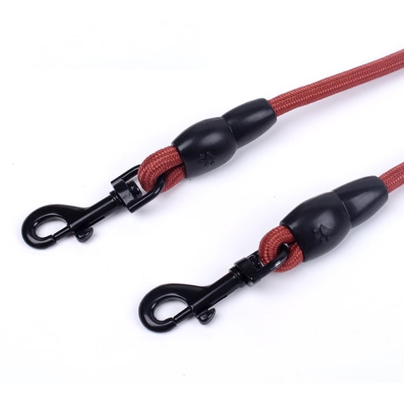 OFFIGAM Pet Hauling Cable Nylon Rope Double Hook Dog Supplies Coffee Color for Walking and Shopping