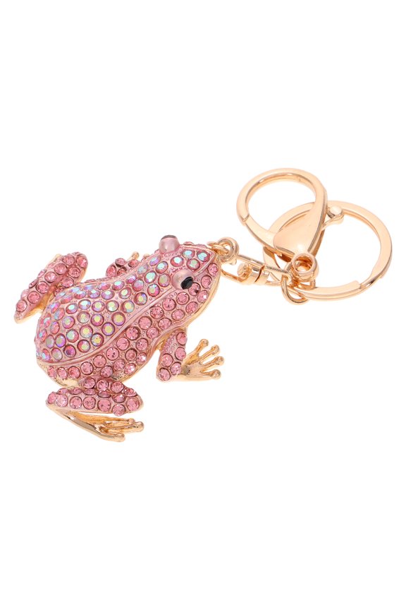 Pink Rhinestone Frog Keychain Animal Shape Durable Zinc Alloy for Bag Decoration