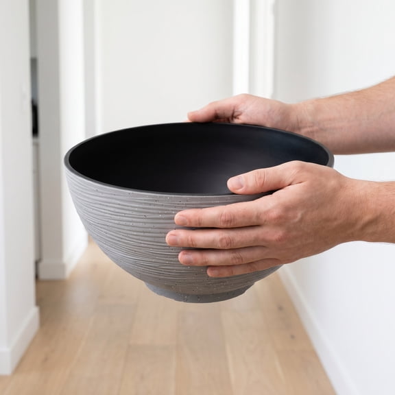 OFFIGAM Plastic Hydroponic Planter Bowl Grey Durable Water Resistant Planter for Outdoor Gardens