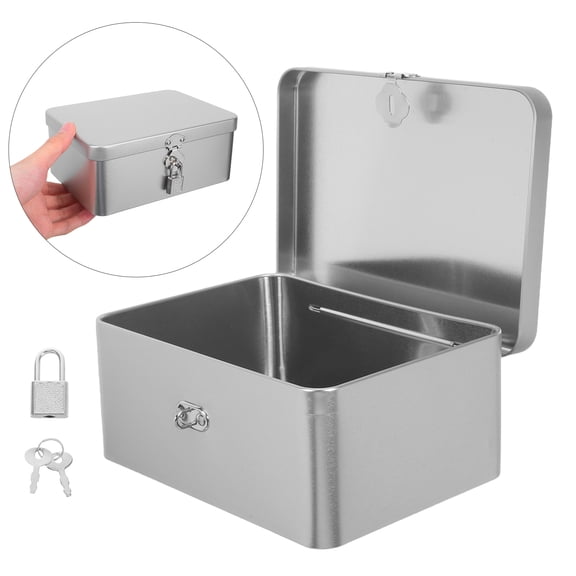 OFFIGAM Stylish Plated Silver Tinplate Box with Lock and Hinged Lid for Versatile Storage