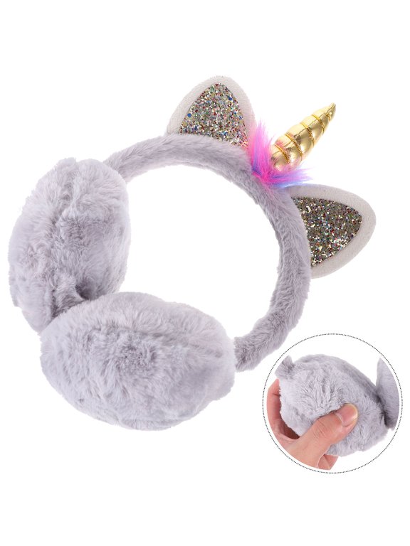 Grey Winter Ear Muffs Plush Soft Earmuffs Comfortable Fit Unisex Adults Warm Headphones 1 Pair