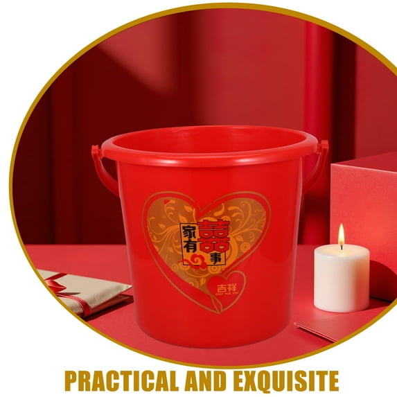 OFFIGAM Red PP Wedding Bucket for Home Festive Decor with Portable Design