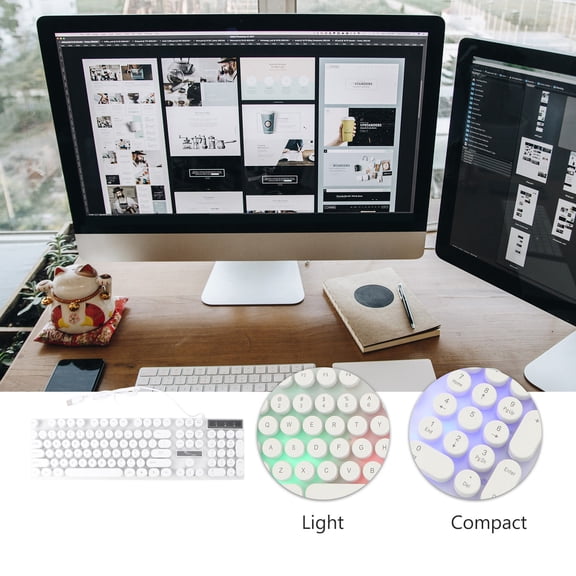 OFFIGAM Portable White USB Keyboard with Illuminated Round Keys for Stylish and Comfortable Computer Use