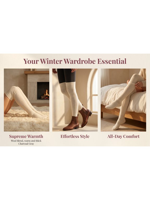 Premium Beige Wool Stockings, Comfortable and Durable for Cold Weather