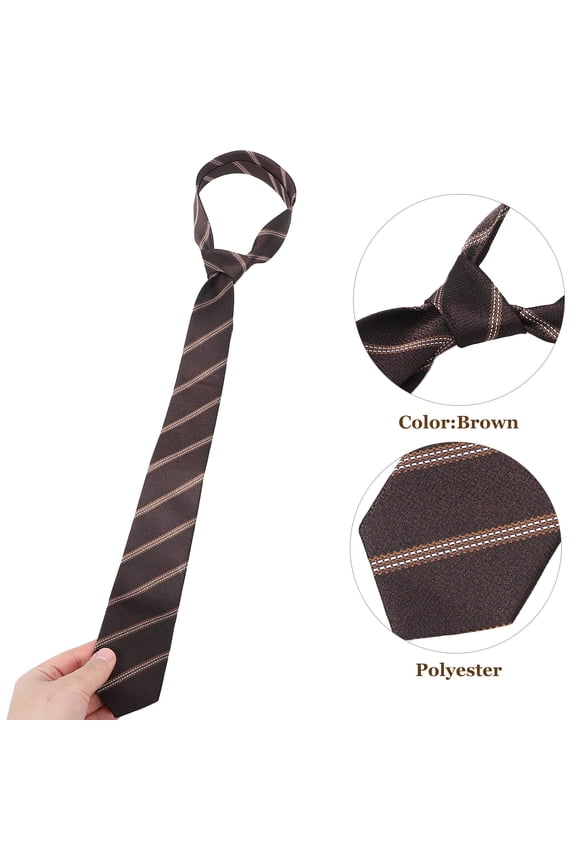 Men's Pretied Brown Striped Tie, Polyester Fabric Neckwear for Business, Formal Events, Office and Special Occasions