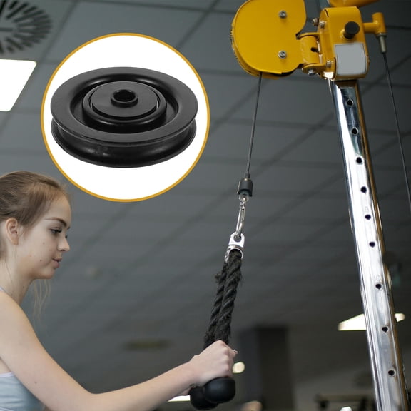 OFFIGAM Universal Gym Pulley with Black Nylon Cable for Fitness Equipment, Weight Lifting, and Accessories