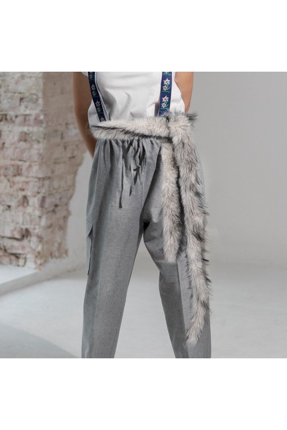 Punk Inspired Plush Waist Belt for Dance Performance Adjustable Length Light Grey Women'ss Accessory