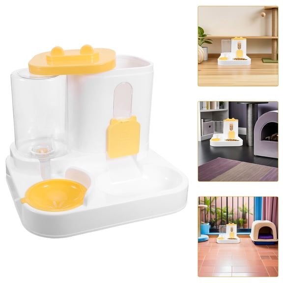 OFFIGAM Automatic Pet Feeder and Water Dispenser for Cats and Dogs Yellow with or Water Refill