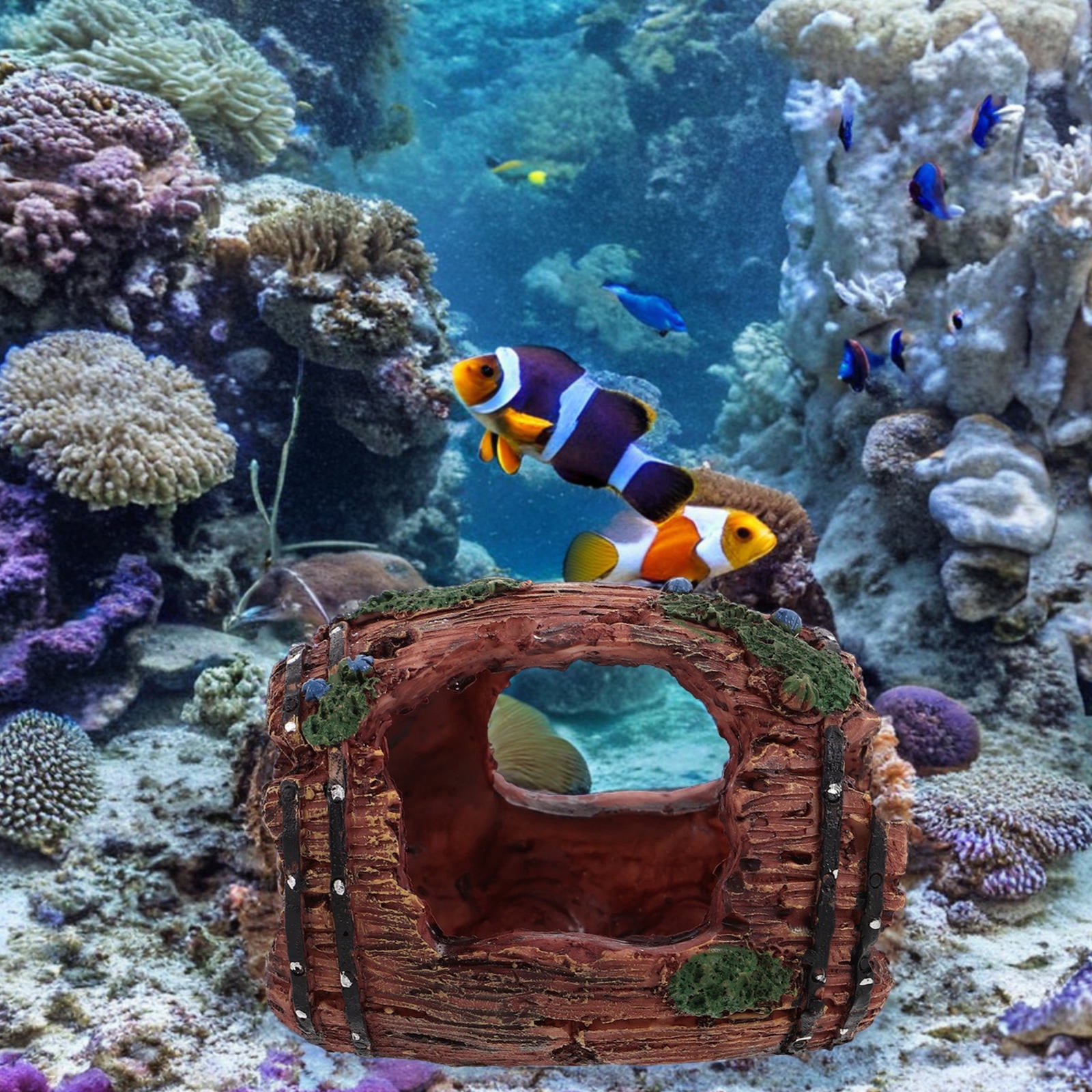 Fish Tank Strusher OFFIGAM Realistic Resin Barrel Fish Tank Structure Decor Red Aquarium ...