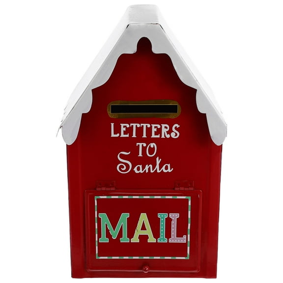OFFIGAM Festive Red Santa Mailbox Wall Hanging Christmas Decor Metal Letter Box Organizer