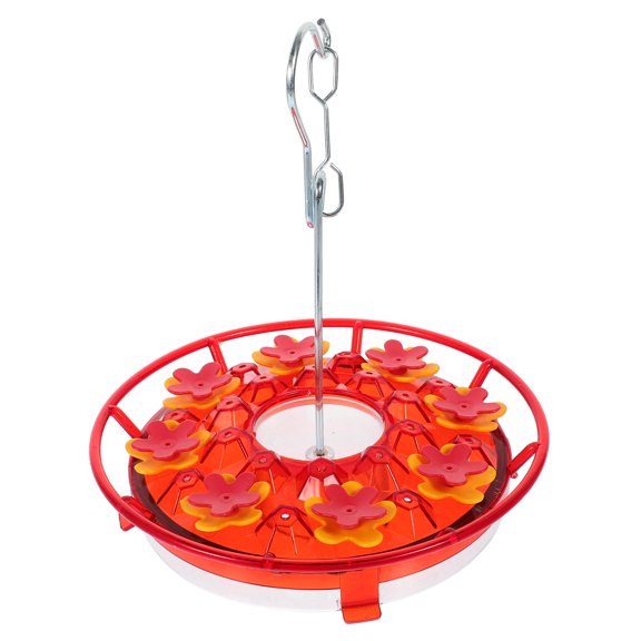 OFFIGAM Red Circular Flower Bird Feeder, Plastic and Iron Outdoor Garden Yard Patio Decor for Pet and Wild Bird Feeding Station