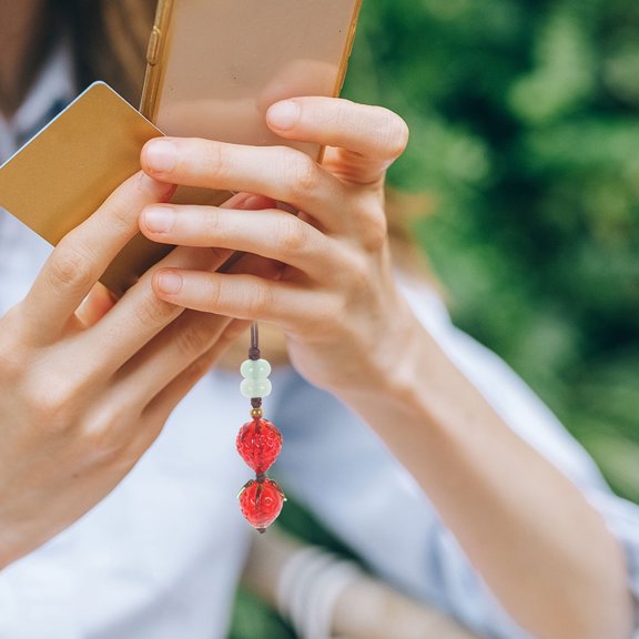 OFFIGAM Red Glass Fruit Phone Straps 2Pcs Secure Attachment For Women Girls Daily Use