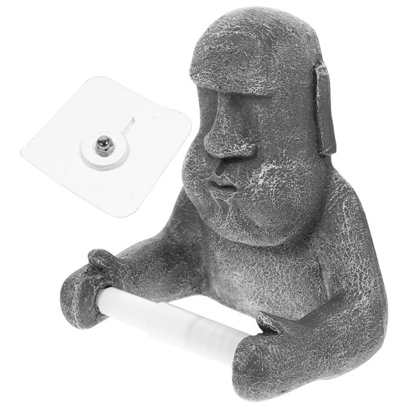 OFFIGAM Resin Moai Statue Paper Towel Holder Dark Grey for Bathroom Kitchen Desktop Use