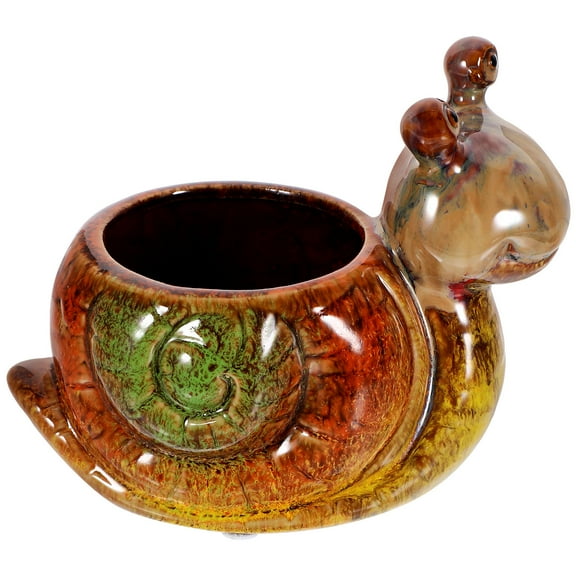 OFFIGAM Resin Snail Flowerpot for Succulent Plants and Flower Decoration Brown Cartoon Design 1Pc