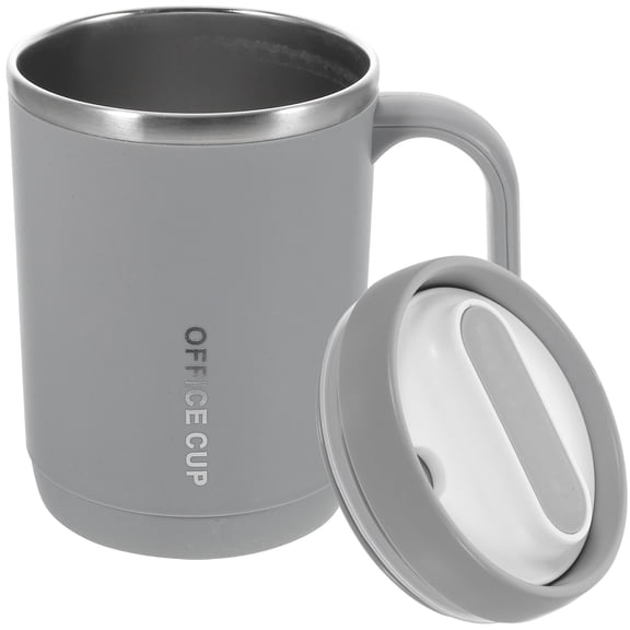OFFIGAM Reusable Insulated Coffee Mug Grey Stainless Steel Travel Cup with Leak Proof Lid for Office and Home Use
