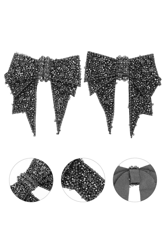 Black Rhinestone Bow Shoe Charms for Decoration, Elegant Bowknot Embellishments for Heels, Flats, Sneakers, 2 Pieces
