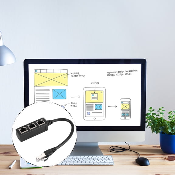 OFFIGAM Rj45 Ethernet Cable Splitter Black with Plated Gold Plated Core for Seamless Network Sharing