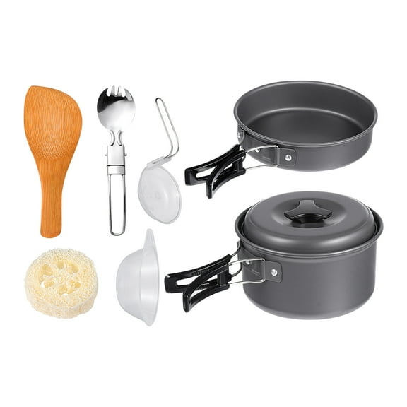 OFFIGAM Round Camping Cooking Pot 1 Set Aluminium Alloy Black for Family Outdoor Fun
