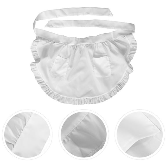 OFFIGAM White Ruffled Kitchen Apron with Pockets for Chefs, Waiters, and Cooking Professionals - 1 Piece