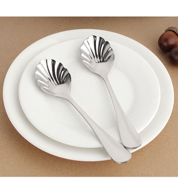 OFFIGAM Elegant Stainless Steel Seashell Dessert Spoon Set for Scooping, Flatware for Ice Cream, Pudding, and More