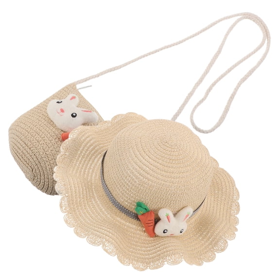 OFFIGAM 1 Set Cute Little Girls Summer Hat And Beach Shoulder Bag For Casual Stroll Outdoor Fun