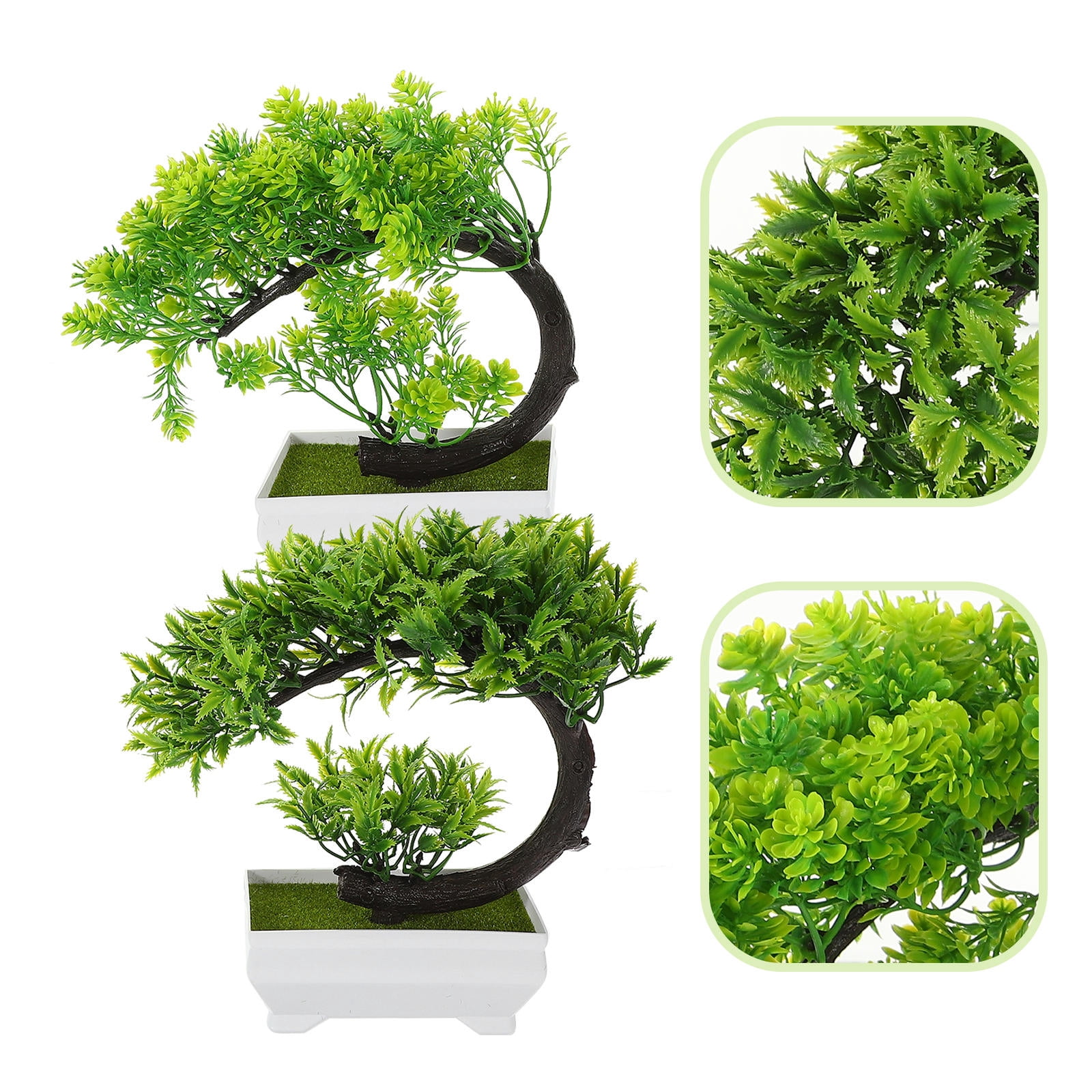 OFFIGAM Set of 2 Artificial Bonsai Trees in Decorative Pots, Realistic ...
