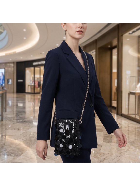 Sequin Crossbody Bag with Chain Strap, Small Square Evening Purse for Women, Party Handbag