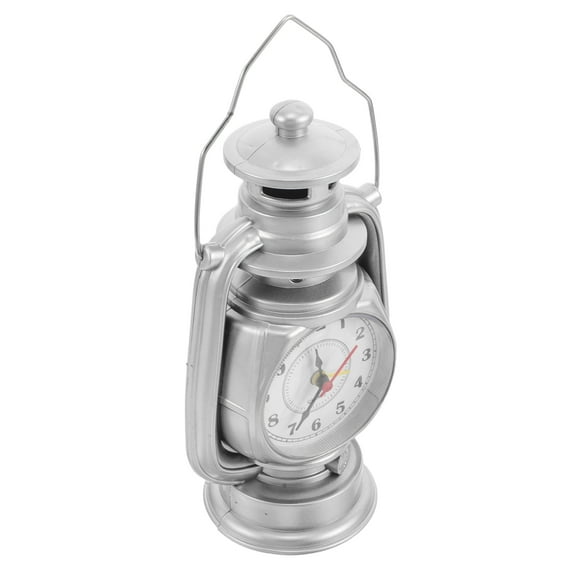 OFFIGAM Creative Oil Lamp Inspired Retro Silver Desk Clock Silent Non Ticking for Bedroom