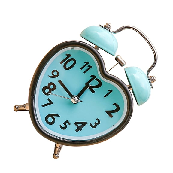 OFFIGAM Sky-Blue Heart Shape Desktop Alarm Clock, Metal, Ring Bell, Home, 1Pc