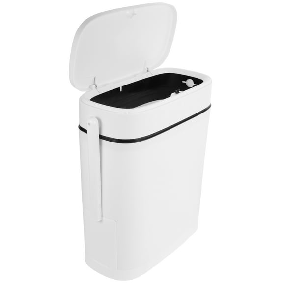 OFFIGAM Slim Plastic Waste Can with Toilet Brush Holder for Home in White Modern Style Fits Anywhere 12.5x7.8x19.3 Inches
