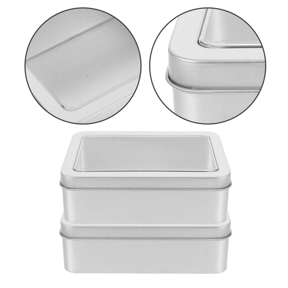 OFFIGAM Rectangular Metal Tin Box Set of 4, Easy Viewing Storage Containers Ideal for Snacks and Small Items