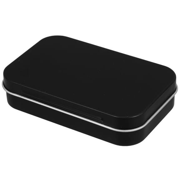 OFFIGAM Small Metal Storage Container Black Tin Box with Hinged Lid Lightweight Tinplate