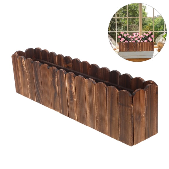 OFFIGAM Small Picket Planter Picket Fence Flower Pot Brown 1Set For Experienced Gardeners Outdoor Use