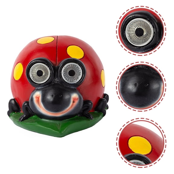 OFFIGAM Solar Garden Ladybug Statue Resin Sculpture with Red Finish and Automatic Dusk Lighting