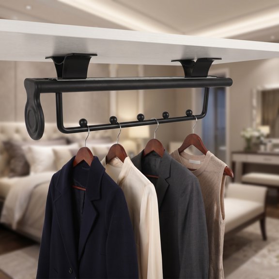 OFFIGAM Space Saving Top Mount Closet Valet Rod Retractable Stainless Steel Rail