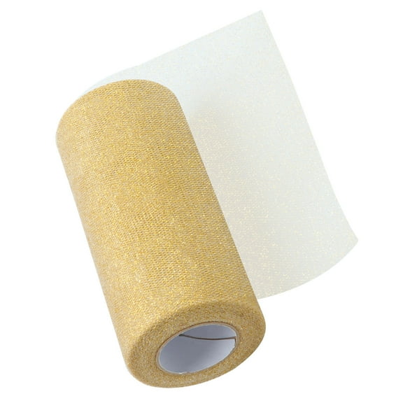 OFFIGAM Sparkling Gold Tulle Ribbon Rolls with Glitter Coating for DIY Craft Projects and Event Decorations