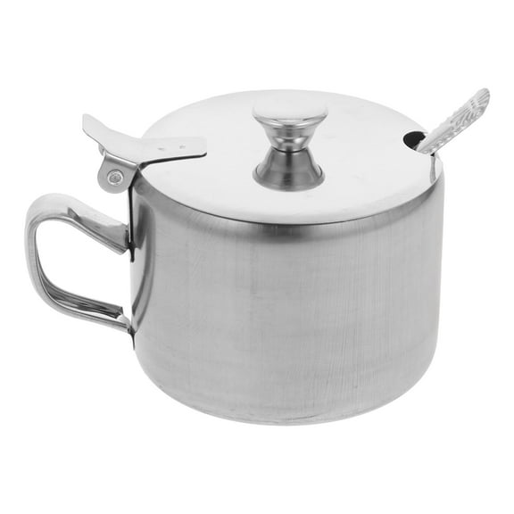 OFFIGAM Stainless Steel Condiment Jar Seasoning Pot Salt Pepper Sugar Storage Bowl with Lid and Serving Spoon for Home Kitchens Use