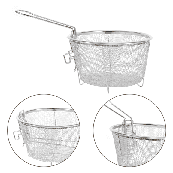 OFFIGAM Stainless Steel Frying Basket with Foldable Handle for Filtering Oil Perfect for Frying Various Foods Silver Size 9.8 x 6.5 Inches
